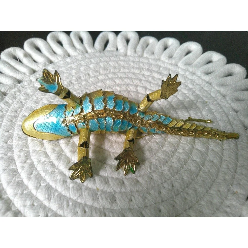 NEW  Gold and Green Cloisonne Articulated Alligator Hanging Ornament 5